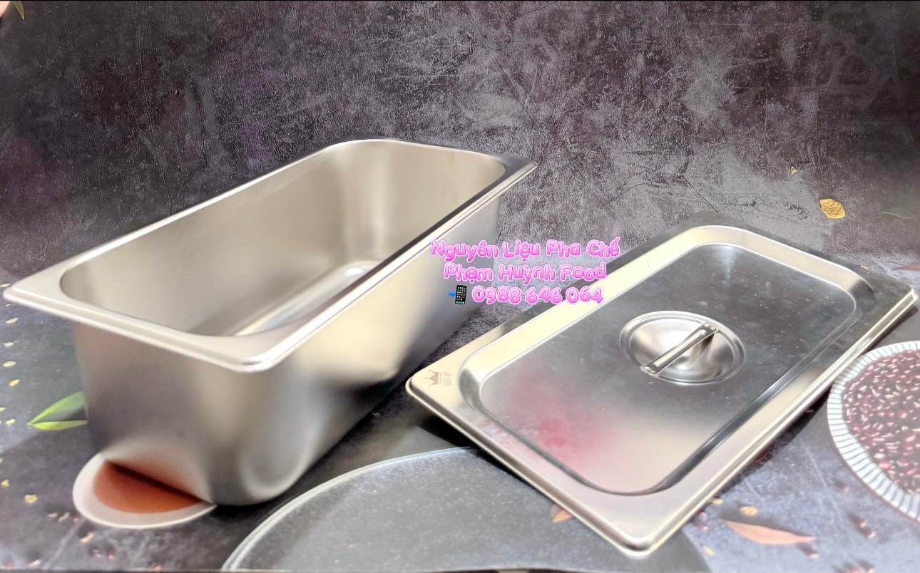  Khay topping inox 1/3 + Nắp ( chữ nhật trung)