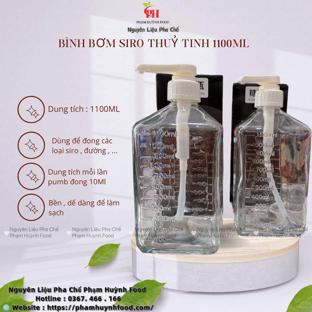 Bình bơm Siro thủy tinh 1,1L 