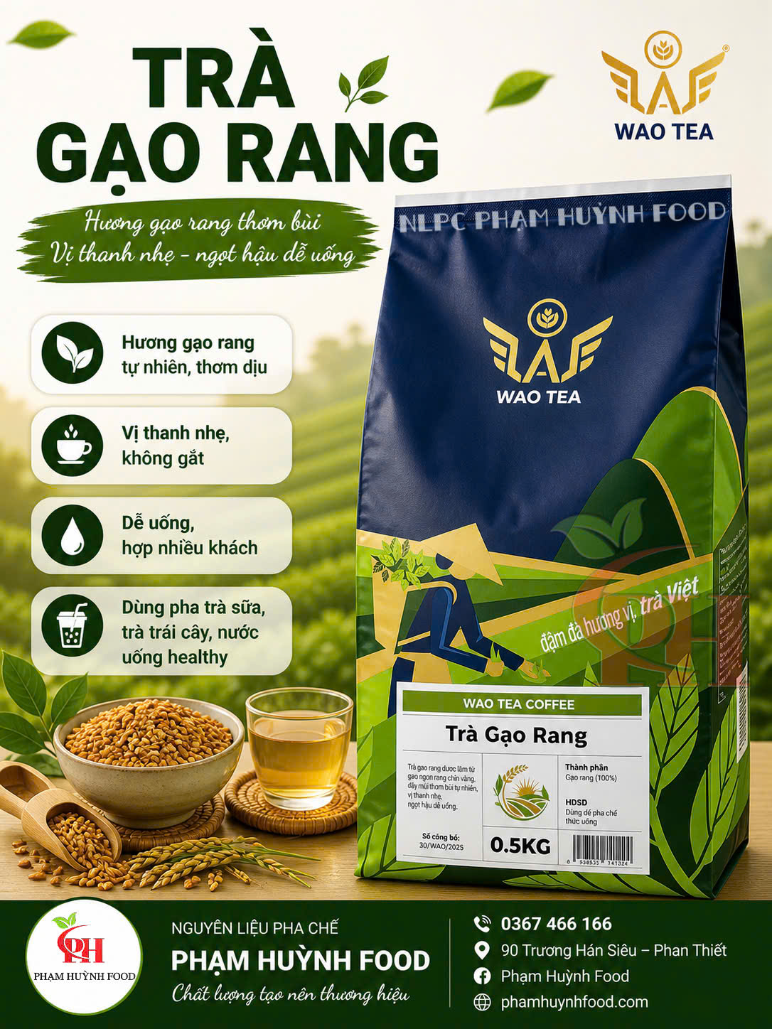 Trà  Wao - Gạo Rang 500Gr
